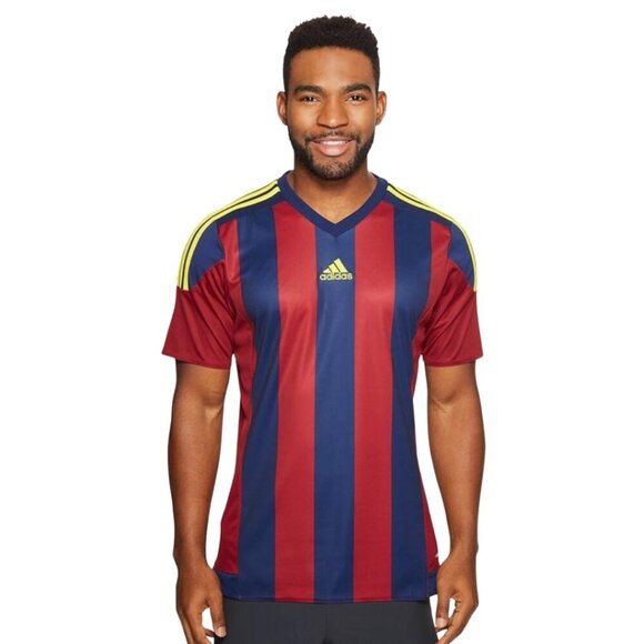 Adidas Striped Soccer Climacool Jersey Burgundy Navy Yellow Mens Sz 2XL - Picture 1 of 7